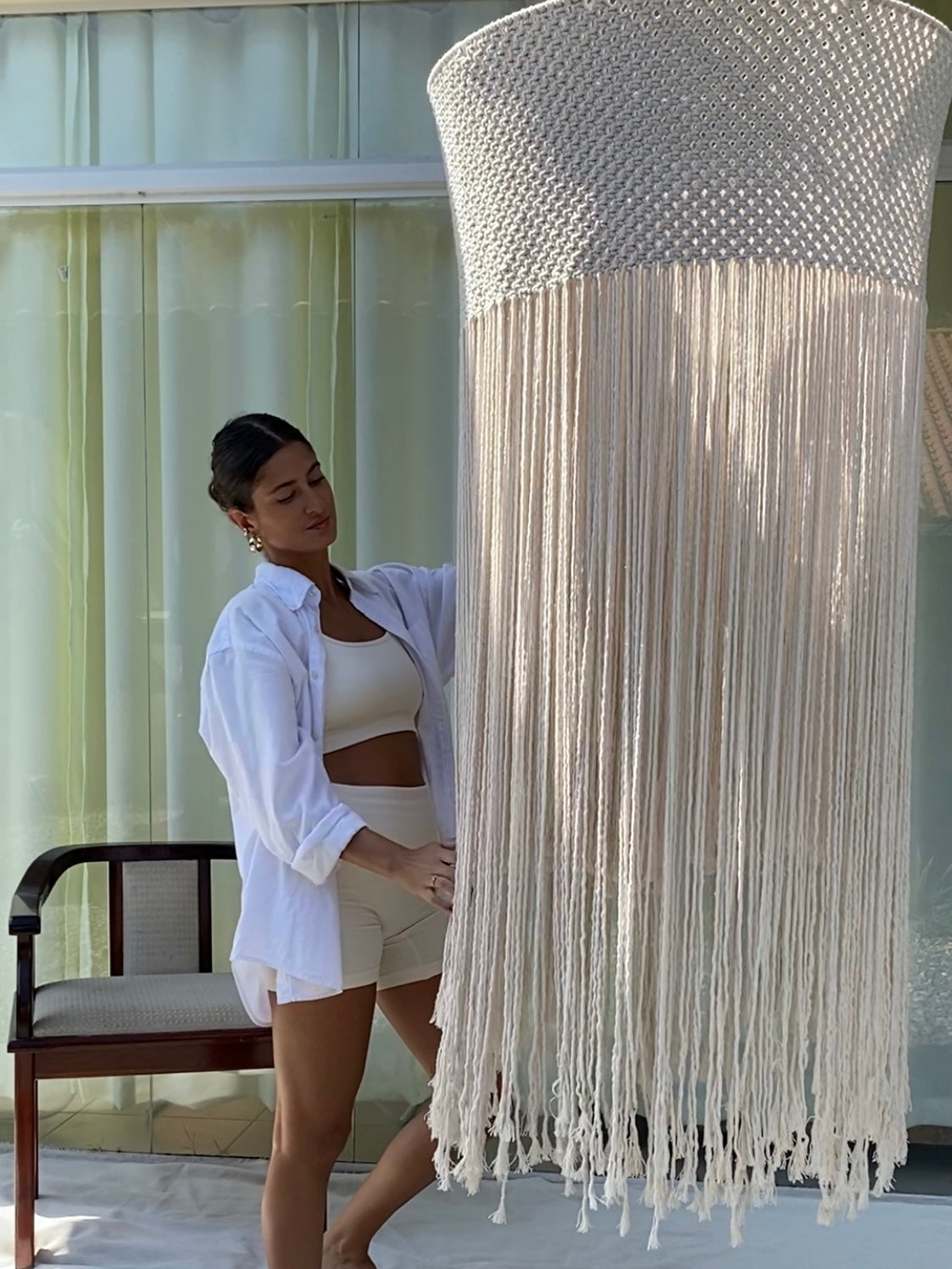 LUMINÁRIA EM MACRAMÊ 70cm x 1,30m